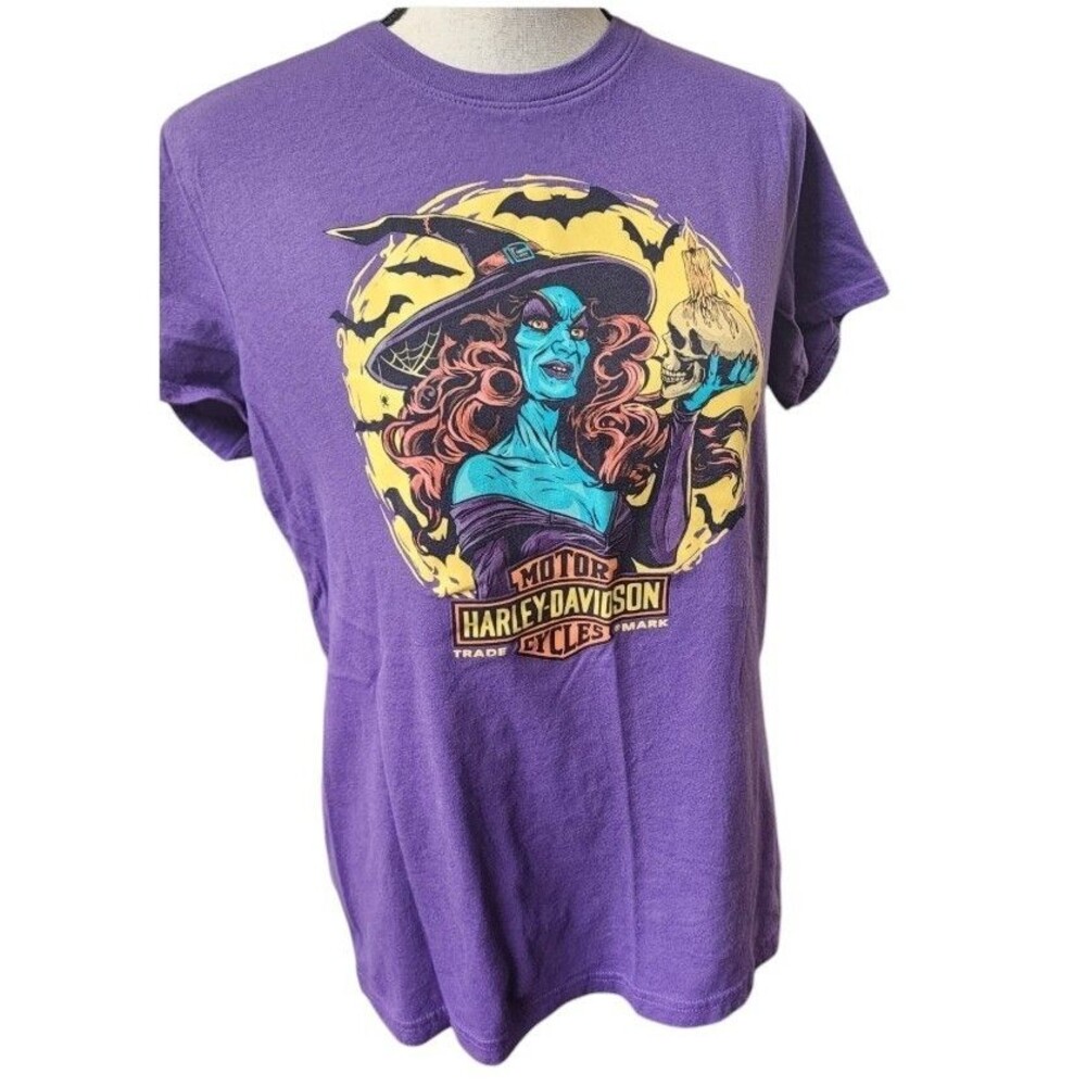 HAPPY HARLEYWEEN Purple Harley Davidson of Memphis Tee Size M Wicked Witch